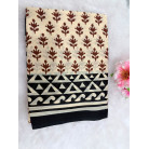 Cream Cotton Saree with Traditional Brown Butta Print & Black Geometric Border