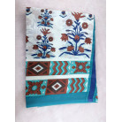  White & Blue Cotton Saree with Traditional Brown & Blue Butta Print & Brown Geometric Border