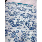  White & Blue Cotton Saree with Traditional Brown & Blue Butta Print & Brown Geometric Border