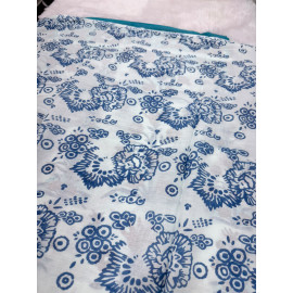  White & Blue Cotton Saree with Traditional Brown & Blue Butta Print & Brown Geometric Border