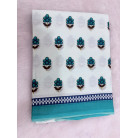White Cotton Saree with Traditional Blue & Brown Floral Print & Blue Border