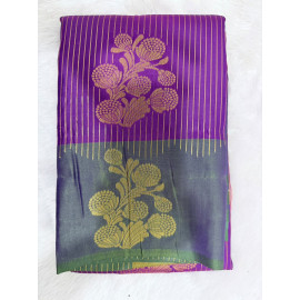 Royal Purpel & Light Green Mysore Silk Saree with Gold Floral Zari Weaving