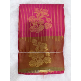 Royal Pink &  Light Orange Mysore Silk Saree with Gold Floral Zari Weaving