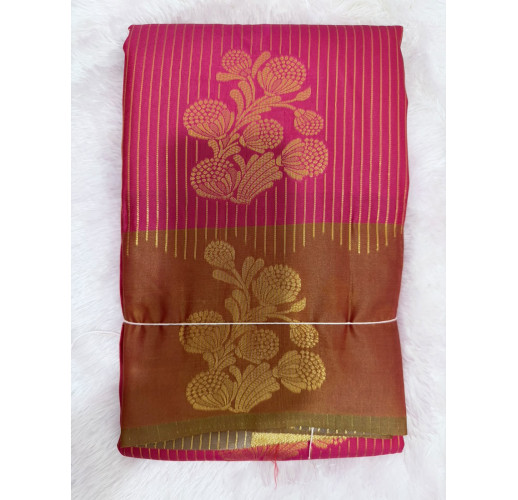 Royal Pink &  Light Orange Mysore Silk Saree with Gold Floral Zari Weaving