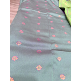 Royal Purpel & Light Green Mysore Silk Saree with Gold Floral Zari Weaving