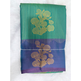 Green & Royal Blue Mysore Silk Saree with Gold Floral Zari Weaving