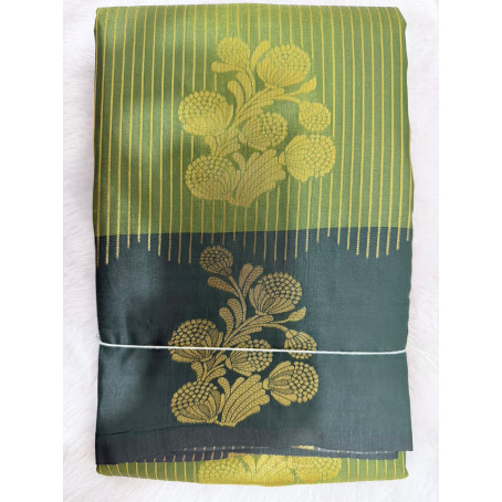 Light Green & Royal Green Mysore Silk Saree with Gold Floral Zari Weaving