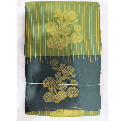 Light Green & Royal Green Mysore Silk Saree with Gold Floral Zari Weaving