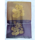 Light Brown & Royal Purple soft Silk Saree with Gold Floral Zari Weaving