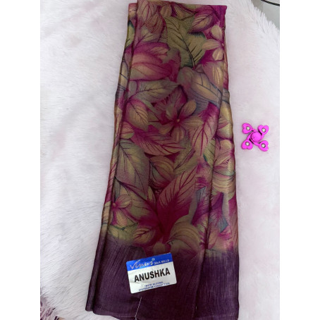 Venus Anushka Floral Printed Soft Silk Saree with Blouse Piece – Dark Purple & Pastel Multicolor 