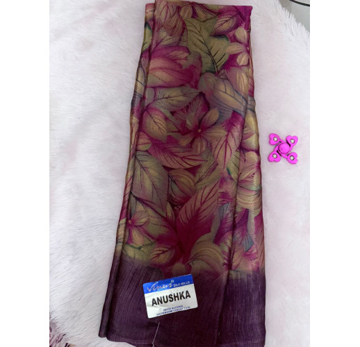 Venus Anushka Floral Printed Soft Silk Saree with Blouse Piece – Dark Purple & Pastel Multicolor 