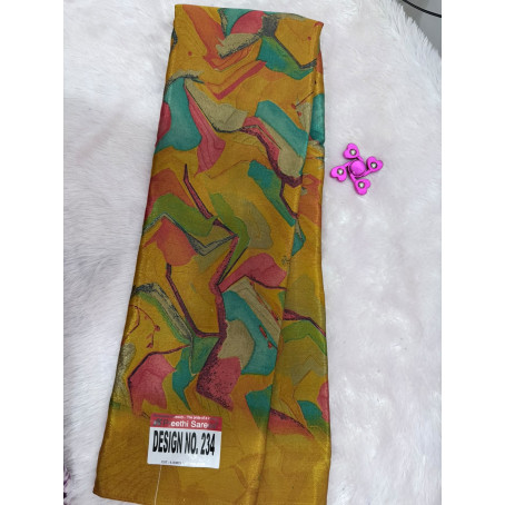 Venus Anushka Floral Printed Soft Silk Saree with Blouse Piece – Yellow & Pastel Multicolor 
