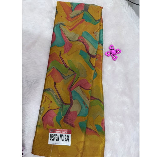Venus Anushka Floral Printed Soft Silk Saree with Blouse Piece – Yellow & Pastel Multicolor 