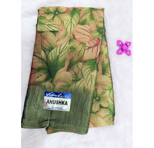 Venus Anushka Floral Printed Soft Silk Saree with Blouse Piece –  Green & Pastel Multicolor 