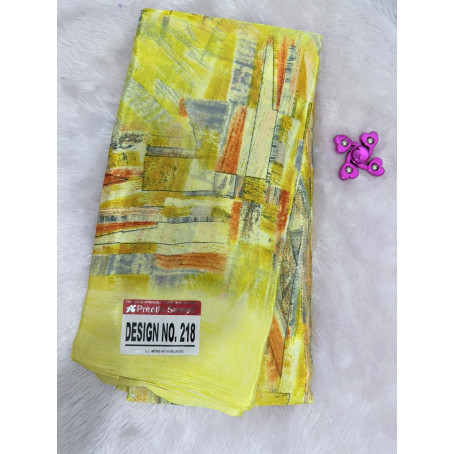 Preethi Floral Printed Soft Silk Saree with Blouse Piece – Bright Yellow & Pastel Multicolor 