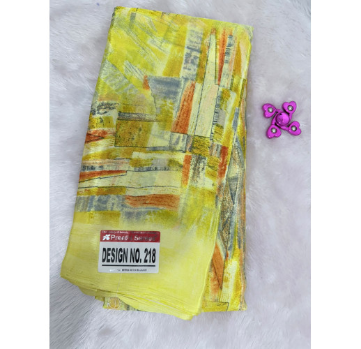 Preethi Floral Printed Soft Silk Saree with Blouse Piece – Bright Yellow & Pastel Multicolor 