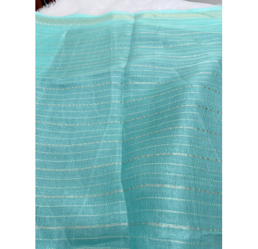 Purple & Aqua Blue Mysore Silk Saree with Gold Zari Border