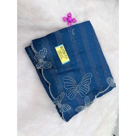 Navy Blue Premium Stone Work Saree with Elegant Butterfly Border Design
