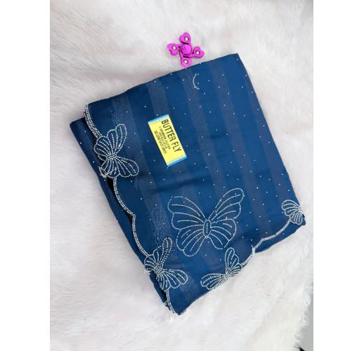 Navy Blue Premium Stone Work Saree with Elegant Butterfly Border Design