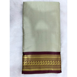 Cream Gold Mysore Silk Saree with Maroon Rich Zari Border
