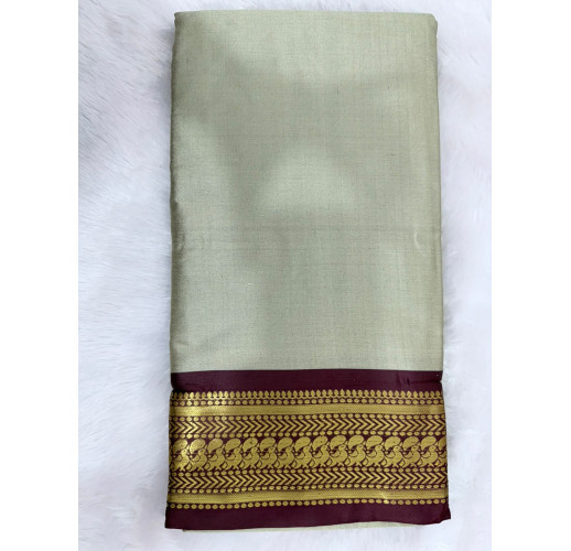 Cream Gold Mysore Silk Saree with Maroon Rich Zari Border