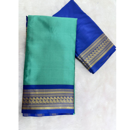 Green Gold Mysore Silk Saree with Maroon Rich Zari Border