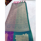 Orange Mysore Silk Saree with Peacock Purple Border & Gold Floral Zari Design