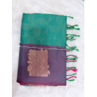 Green Mysore Silk Saree with Peacock Purple Border & Gold Floral Zari Design