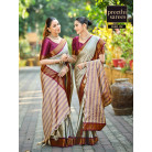 Cream Gold Mysore Silk Saree with Maroon Rich Zari Border