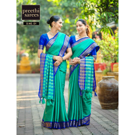 Green Gold Mysore Silk Saree with Maroon Rich Zari Border