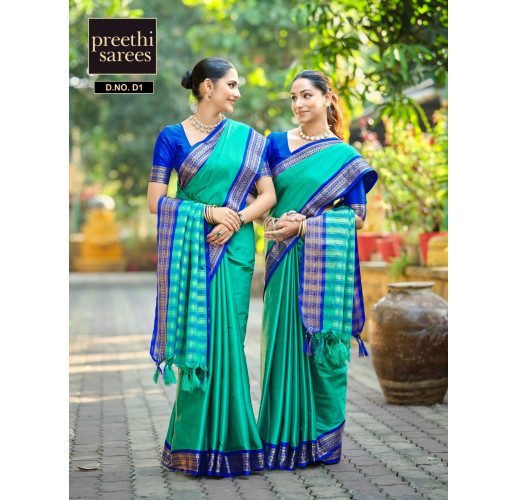 Green Gold Mysore Silk Saree with Maroon Rich Zari Border