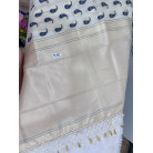 Cream Cotton Saree with Blue Paisley Prints & Gold Zari Border
