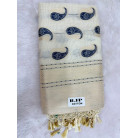 Cream Cotton Saree with Navy Blue Paisley Prints & Gold Zari Border