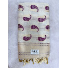 Cream Cotton Saree with Purple Paisley Prints & Gold Zari Border