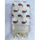 Cream Cotton Saree with Navy Red Paisley Prints & Gold Zari Border