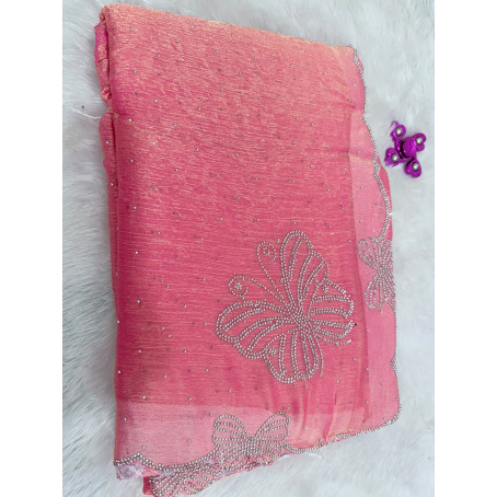 Light Pink Premium Stone Work Saree with Elegant Butterfly Border Design