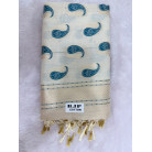 Cream Cotton Saree with Blue Paisley Prints & Gold Zari Border