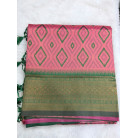 PINK & Indigo Diamond Weave Brass Silk Saree