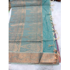 Pink & Blue Magenta Embossed Silk Saree