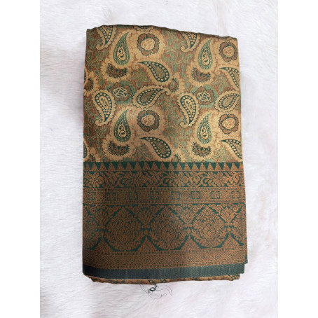 Rich Gold Tissue Silk Saree with Green Paisley Jaal