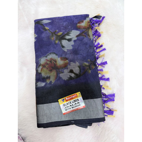 BLACK LINEN SAREE 1245