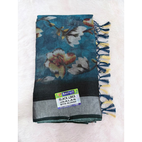 BLACK LINEN SAREE 1246