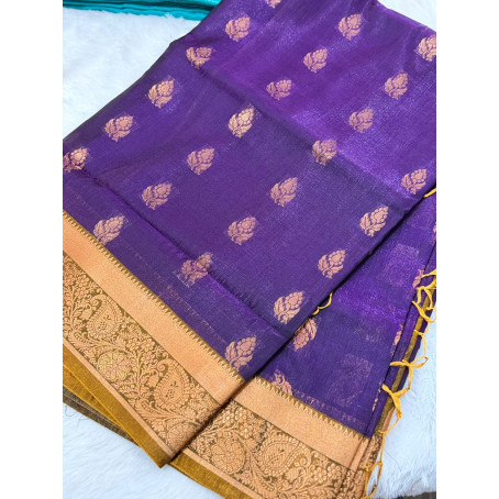 Dark Purple & Golden Tissue Zari Saree 1220