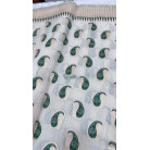 Cream Cotton Saree with Dark Green Paisley Prints & Gold Zari Border