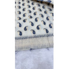 Cream Cotton Saree with Navy Blue Paisley Prints & Gold Zari Border