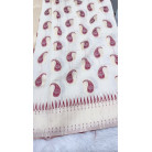 Cream Cotton Saree with Navy Red Paisley Prints & Gold Zari Border