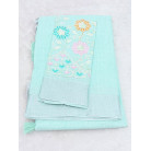 light blue Linen Cotton Saree with Silver Zari Border & Floral Embroidered Blouse