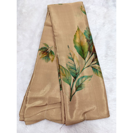  Floral Printed Soft Silk Saree with gold & Blouse Piece