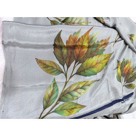  Floral Printed Soft Silk Saree with Charcoal Grey & Blouse Piece