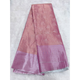 Premium Soft Silk Saree with Silver Zari Border & Elegant Floral Jacquard Design – Peach Pink